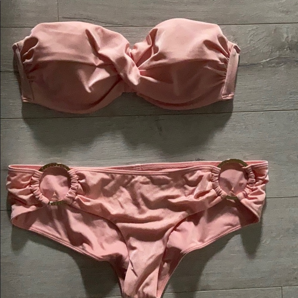 Pink crossover bandeau bikini